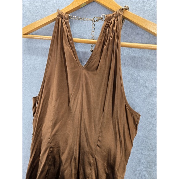 Vintage Cache Brown Silk Spandex Gold Chain Camisole Zipper Top XS Y2K - Picture 5 of 6